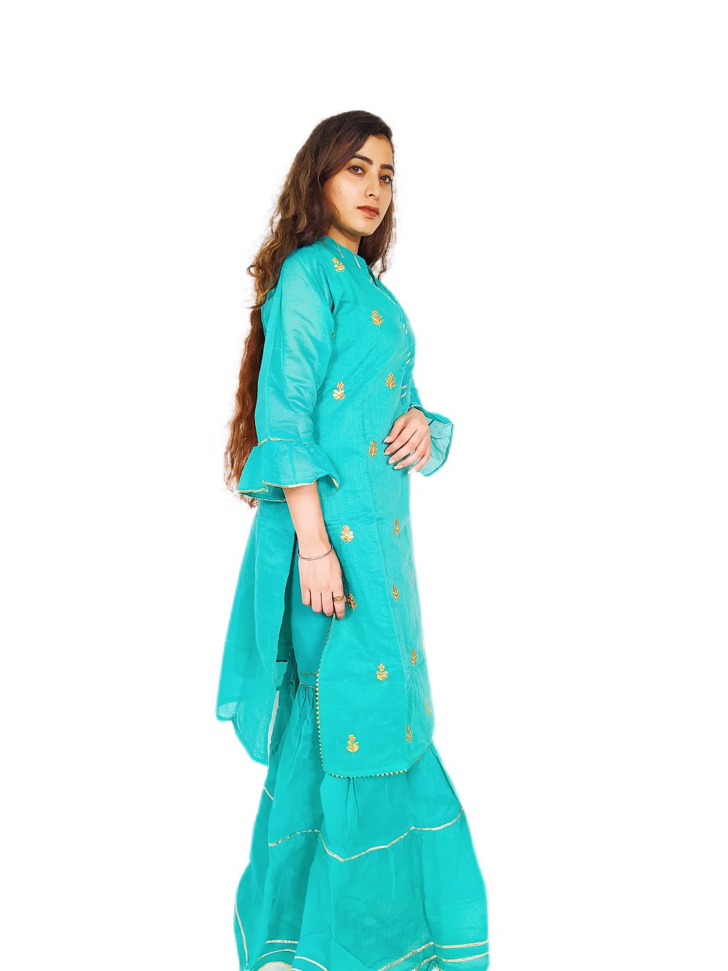 Women's Fashionable Turquoise Sharara Set - Image 6