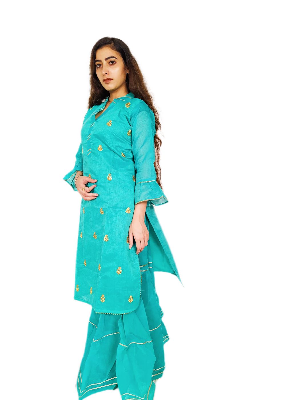 Women's Fashionable Turquoise Sharara Set - Image 7