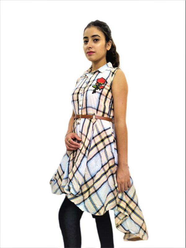 Women's White Check Midi Dress - Image 3