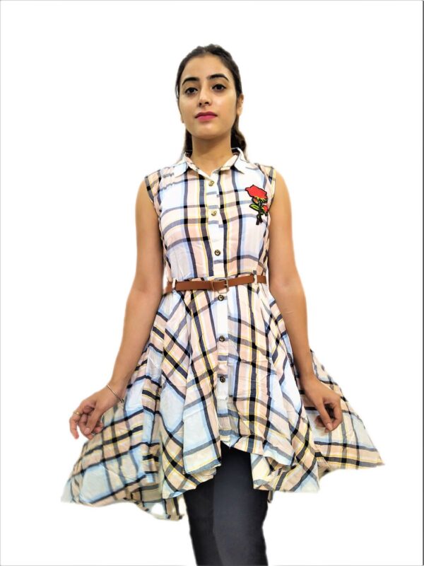 Women's White Check Midi Dress - Image 9