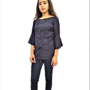 Alternative view of Women’s Black Solid Stretchable Wide Round Neck Regular Wear Top