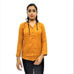 Women’s Yellow (Mustard) Hooded Neck Button Front Sweatshirt