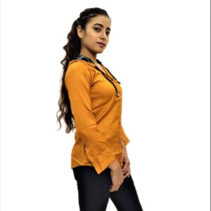Alternative view of Women’s Yellow (Mustard) Hooded Neck Button Front Sweatshirt