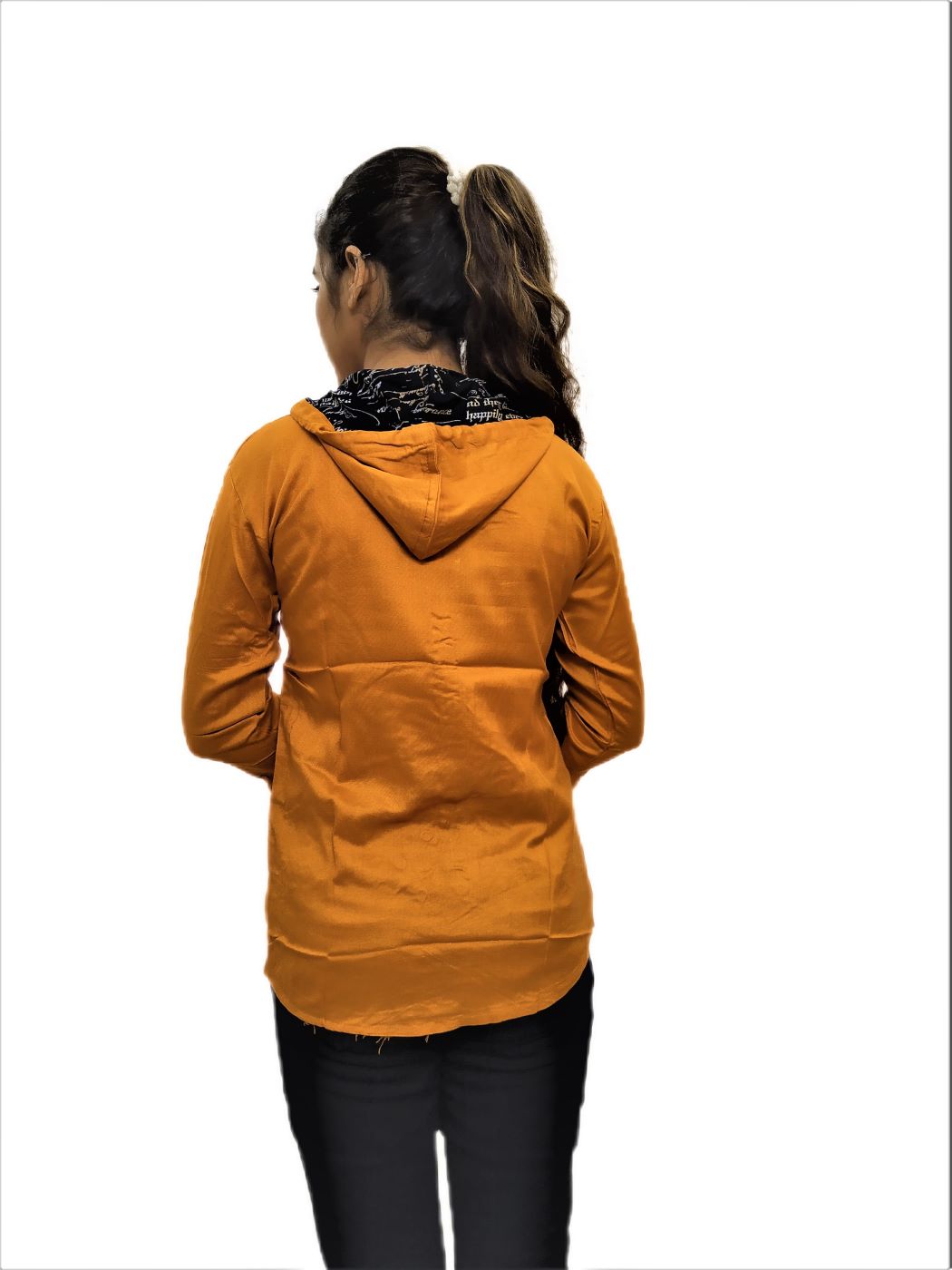 Women’s Yellow (Mustard) Hooded Neck Button Front Sweatshirt - Image 3