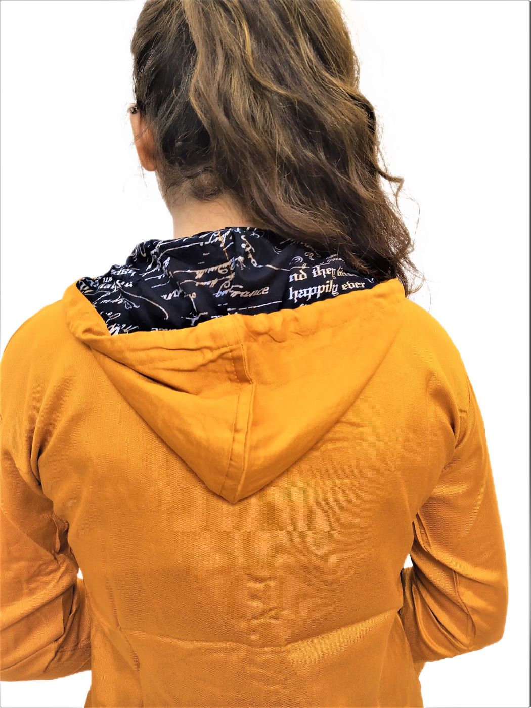 Women’s Yellow (Mustard) Hooded Neck Button Front Sweatshirt - Image 4