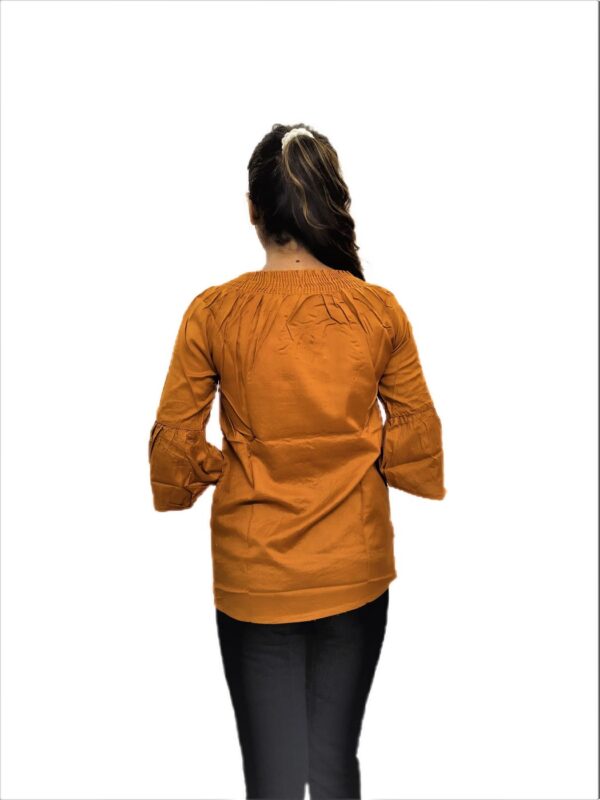 Women's Yellow (Mustard) Rayon Embroidered Regular Fit Top - Image 4