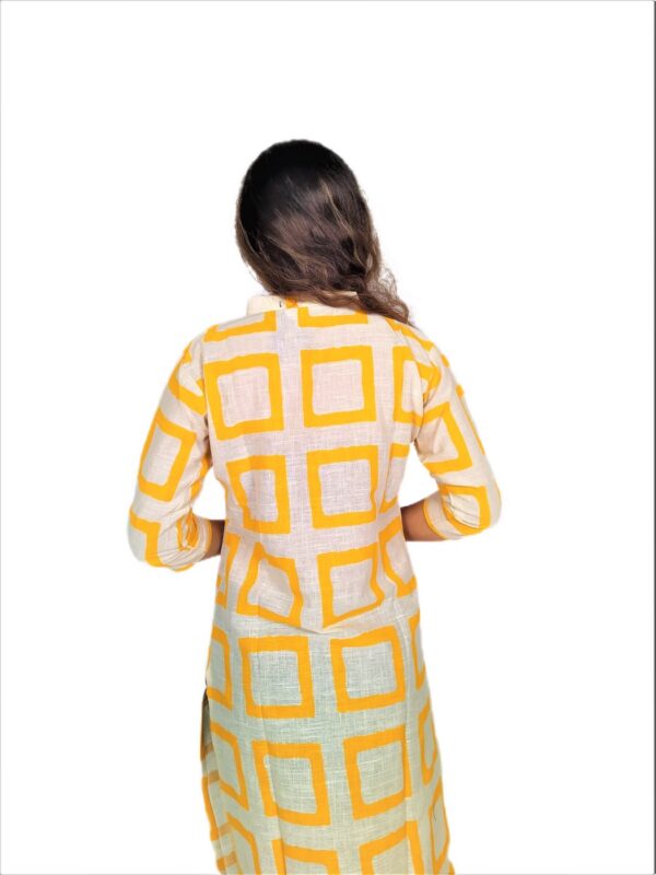 Yellow Square Print On Cream Base Color – Cotton Net Fabric Kurti For Women - Image 3