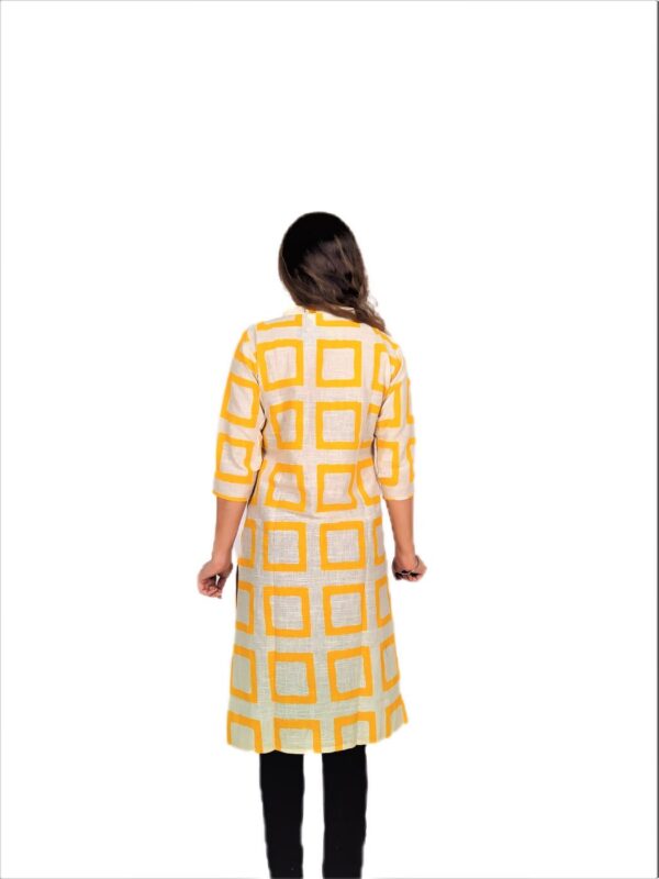 Yellow Square Print On Cream Base Color – Cotton Net Fabric Kurti For Women - Image 5