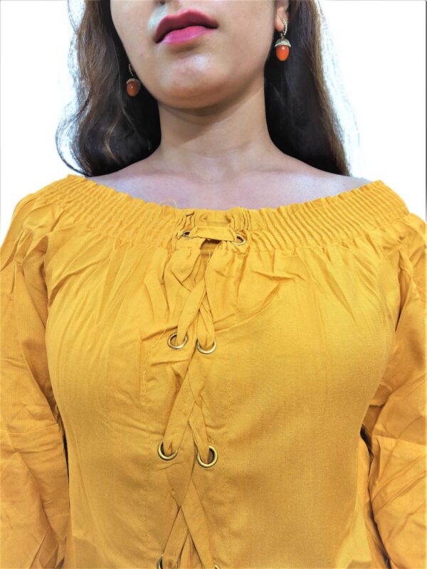 Women's Yellow Solid Stretchable Wide Round Neck Regular Wear Top - Image 6