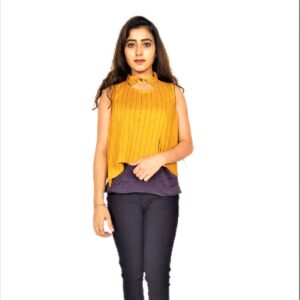 Alternative view of Yellow (Mustard) Ruffle Design Sleeveless Top with Collar-Neck and Inner T-Shirt