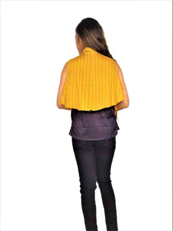 Yellow (Mustard) Ruffle Design Sleeveless Top with Collar-Neck and Inner T-Shirt - Image 6