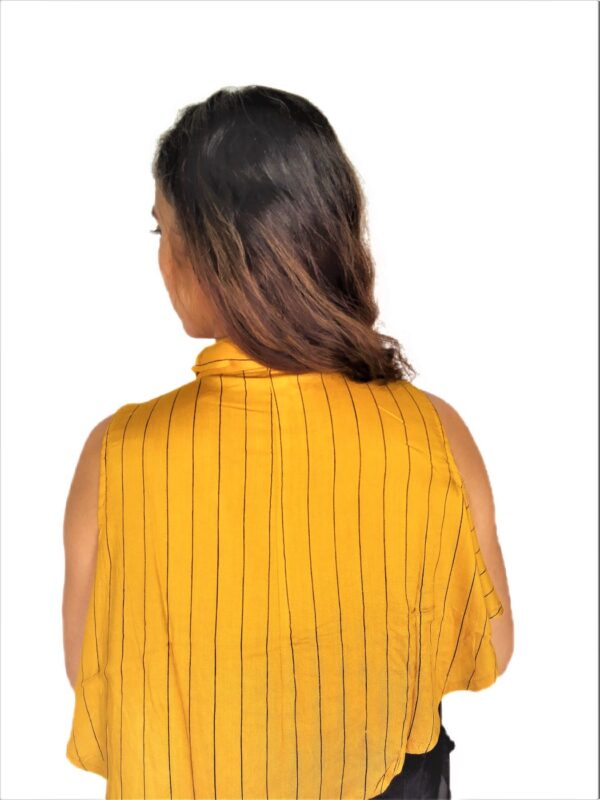 Yellow (Mustard) Ruffle Design Sleeveless Top with Collar-Neck and Inner T-Shirt - Image 7