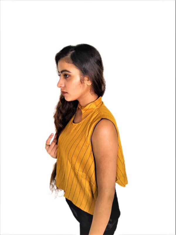 Yellow (Mustard) Ruffle Design Sleeveless Top with Collar-Neck and Inner T-Shirt - Image 8