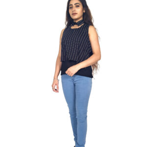 Alternative view of Black Ruffle Design Sleeveless Top with Collar-Neck and Inner T-Shirt