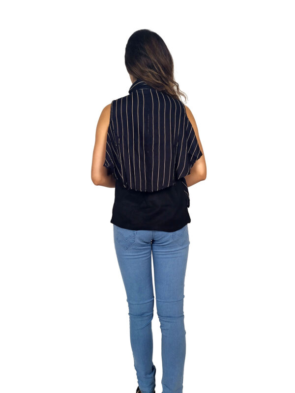 Black Ruffle Design Sleeveless Top with Collar-Neck and Inner T-Shirt - Image 4