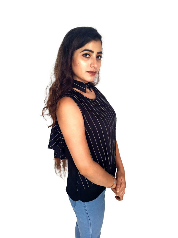 Black Ruffle Design Sleeveless Top with Collar-Neck and Inner T-Shirt - Image 5