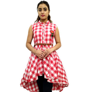 Women’s Red and White Check Midi Dress
