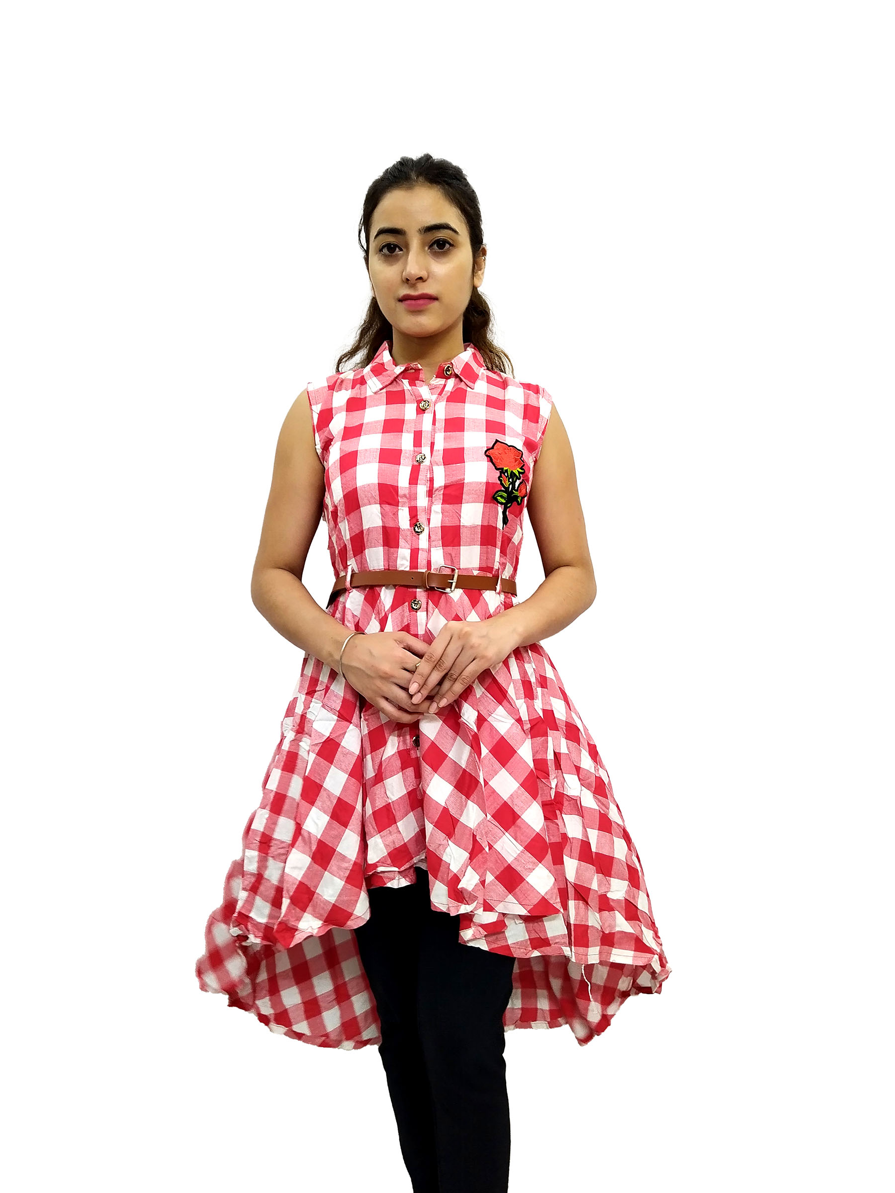 Women’s Red and White Check Midi Dress