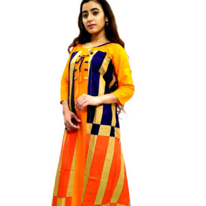 Women’s Multicolor Wide Stripe Orange Base Designer Rayon Kurti
