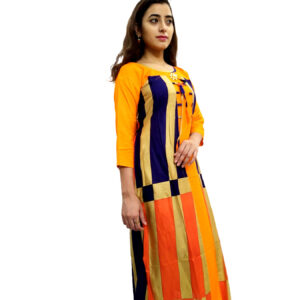 Alternative view of Women’s Multicolor Wide Stripe Orange Base Designer Rayon Kurti