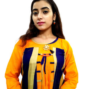 Women’s Multicolor Wide Stripe Orange Base Designer Rayon Kurti - Image 6