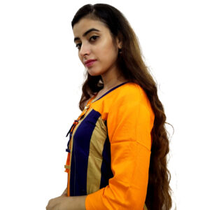 Women’s Multicolor Wide Stripe Orange Base Designer Rayon Kurti - Image 7