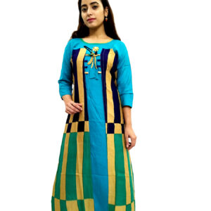 Alternative view of Women’s Multicolor Wide Stripe Firozi Base Designer Rayon Kurti