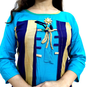 Women’s Multicolor Wide Stripe Firozi Base Designer Rayon Kurti - Image 8