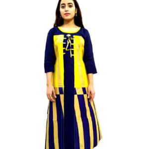 Women’s Multicolor Wide Stripe Blue Base Designer Rayon Kurti