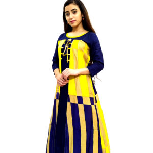 Women’s Multicolor Wide Stripe Blue Base Designer Rayon Kurti - Image 3