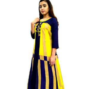 Women’s Multicolor Wide Stripe Blue Base Designer Rayon Kurti - Image 4
