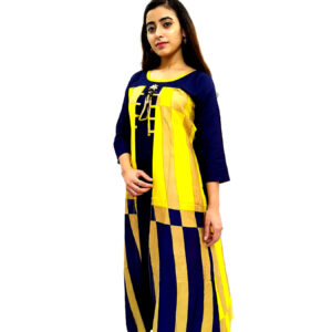 Women’s Multicolor Wide Stripe Blue Base Designer Rayon Kurti - Image 5
