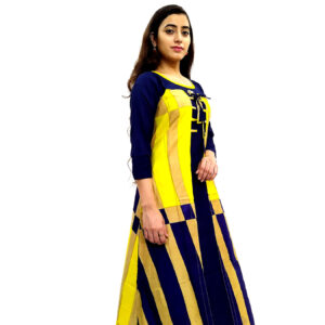 Women’s Multicolor Wide Stripe Blue Base Designer Rayon Kurti - Image 6