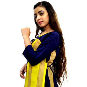 Women’s Multicolor Wide Stripe Blue Base Designer Rayon Kurti - Image 8