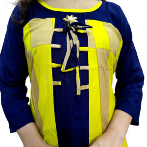 Women’s Multicolor Wide Stripe Blue Base Designer Rayon Kurti - Image 9