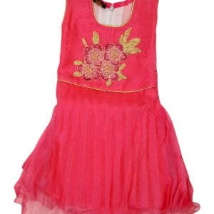 Pink Net Floral Embroidered Party Frock for Baby Girls | Soft 3-Layer Net Dress for Birthday, Wedding Comfortable Kids Wear