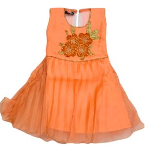 Orange Net Floral Embroidered Party Frock for Baby Girls | Soft 3-Layer Net Dress for Birthday, Wedding Comfortable Kids Wear