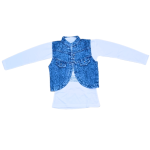 Alternative view of Blue Denim Embroidered Waistcoat Set for Girls – Casual 2-Piece Kids Outfit with Top