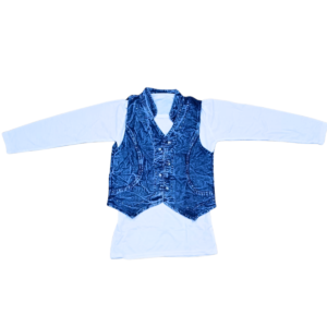 Alternative view of Blue Denim Embroidered Waistcoat Set with Top for Girls – 2-Piece Casual Outfit