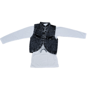 Alternative view of Black Denim Embroidered Waistcoat Set for Girls – Casual 2-Piece Kids Outfit with Top
