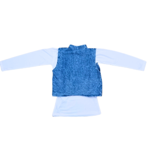 Blue Denim Embroidered Waistcoat Set for Girls – Casual 2-Piece Kids Outfit with Top - Image 3
