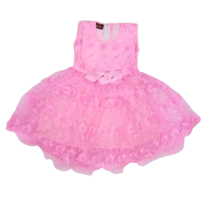 Net Embroidered Floral Party Frock for Baby Girls | Soft 4-Layer Net Dress for Birthday, Wedding Comfortable Kids Wear Pink