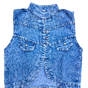 Blue Denim Embroidered Waistcoat Set for Girls – Casual 2-Piece Kids Outfit with Top - Image 4