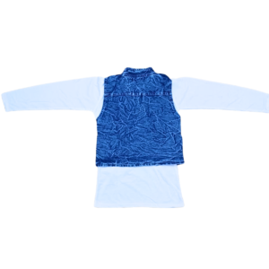 Blue Denim Embroidered Waistcoat Set with Top for Girls – 2-Piece Casual Outfit - Image 3