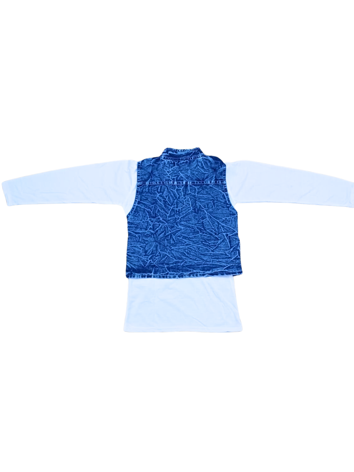 Blue Denim Embroidered Waistcoat Set with Top for Girls – 2-Piece Casual Outfit - Image 3