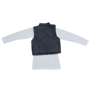 Black Denim Embroidered Waistcoat Set for Girls – Casual 2-Piece Kids Outfit with Top - Image 3
