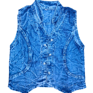 Blue Denim Embroidered Waistcoat Set with Top for Girls – 2-Piece Casual Outfit - Image 4