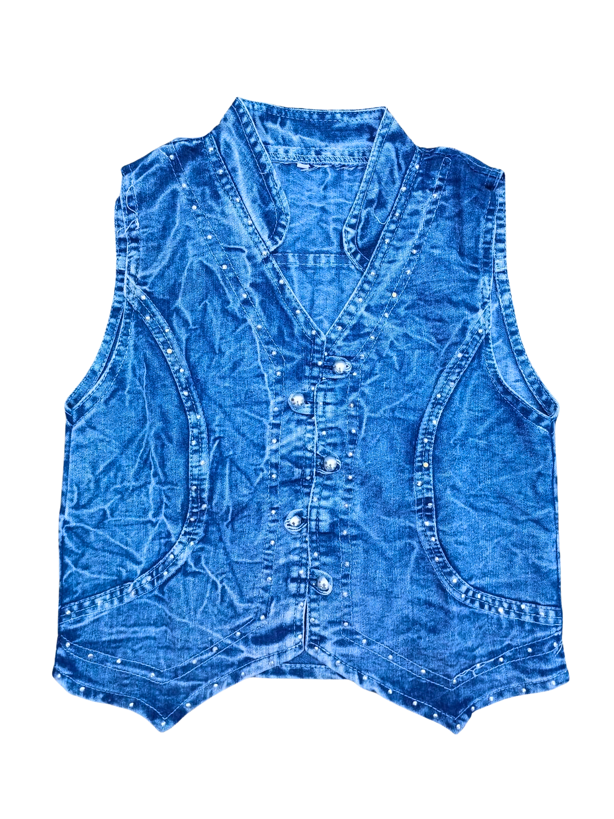 Blue Denim Embroidered Waistcoat Set with Top for Girls – 2-Piece Casual Outfit - Image 4