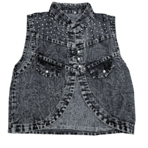 Black Denim Embroidered Waistcoat Set for Girls – Casual 2-Piece Kids Outfit with Top - Image 4