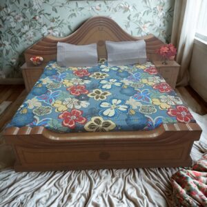 Alternative view of Multicolor Big Floral Print King Size Flat Bedsheet with 2 Pillow Covers – Dark Grey Background, 108 x 108 Inches, 100% Pure Cotton